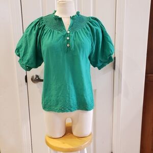 House of Harlow 1960 Emerald Green Medium Eyelet Blouse size Small